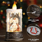 Nativity Snow Globe Candle Christmas Decorations Indoor Auto Snowfall Glitter Music Collection Angel Nativity Scene Peace on Earth with 6H Timer USB/Battery Powered 9.7 inch