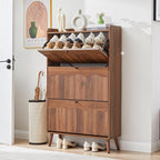 BERRYMERRY Shoe Storage Cabinet for Entryway with 3 Flip Drawers, 51.2” Tall Narrow Shoe Organizer with Wave Panel, Freestanding Wood Hidden Shoe Cabinet for Hallway