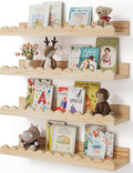 Shario Nursery Book Shelves, 4-Pack Wood Floating Shelves for Wall Kids, Scalloped Shelves, Wall Book Shelves for Bedroom Kids, Toddler Room, Baby Room, Nursery Decor(Wood, 16.5 Inches)