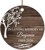 HYTURTLE Personalized Memorial Sympathy Christmas Ornament Tree Decor Gifts for Family Loss of Loved One Mom Dad Husband in Heaven - in Loving Memory Keepsake Custom Name Circle Ornament