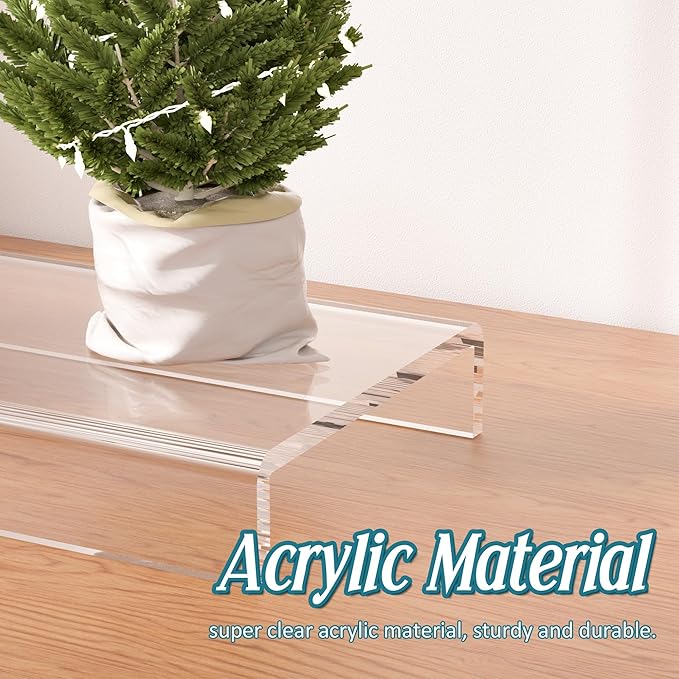 Acrylic Shelf Riser 10x3.9x1 pack of 2, Countertop Acrylic Display Storage Organizer for Shoes, Glasses, Plants, Home Decors, Perfume, Books, Dolls, 10x3.9x1 Inch