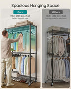 SONGMICS Heavy-Duty Rolling Clothes Rack, Garment Rack, Portable Closet on Wheels, with Adjustable Mesh Shelves and Hanging Rails, Hooks, 15.8 x 35.4 x 78.3 Inches, Ink Black ULGR416BH01