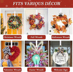 12" Metal Wreath Hanger for Front Door, Non-Scratch, 1 Pack White Wreath Hanger Heavy Duty, Over-the-Door Hooks for Hanging Welcome Sign, Wreath Holder for Easter, Halloween, Christmas Decorations