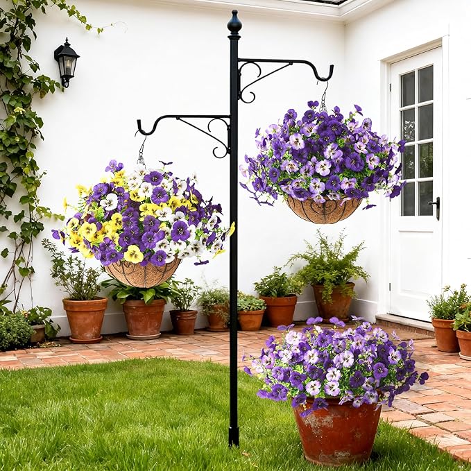 INQCMY Artificial Fake Pansy Flowers for Outdoor, 12 Pcs Faux Silk Pansies Flower for Spring Summer Decoration, UV Resistant Fake Plants for Outside Planter Porch Yard Patio Home Decor(Double Purple)