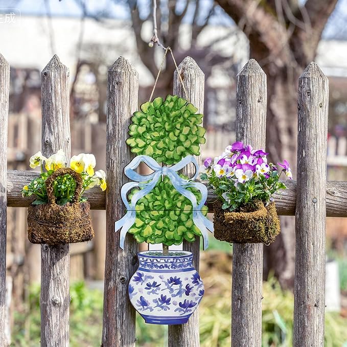 RattanView 1 Pcs Large Size Chinoiserie Bonsai Door Hanger Rustic Topiary Wooden Sign Front Door Home Wreath Ornament for Farmhouse Indoor Outdoor Yard Porch Welcome Decor(Classic,27.16 x 11.81 in)