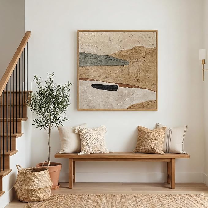 Framed Neutral Abstract Wall Art, Large Modern Canvas Prints Paintings Artwork for Walls, Minimalist Earth Tone Abstract Pictures for Living Room Lounge Dining Bedroom Office Wall Decor 30x30 In