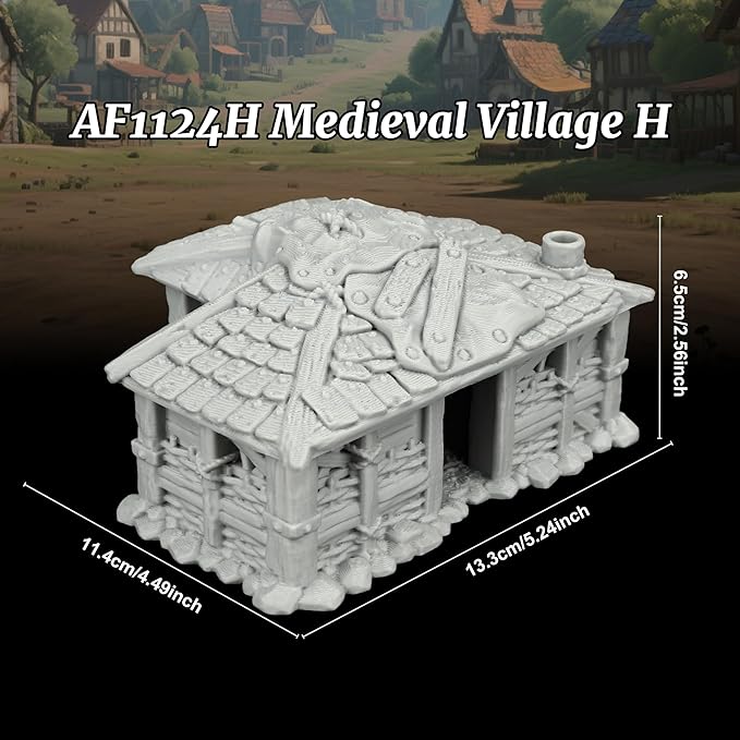 TTRPG Buildings – 25mm Scale Unpainted Tabletop Scenery Props for Role Playing, Dungeons and Dragons RPG Terrain – Medieval Village H AF1124H