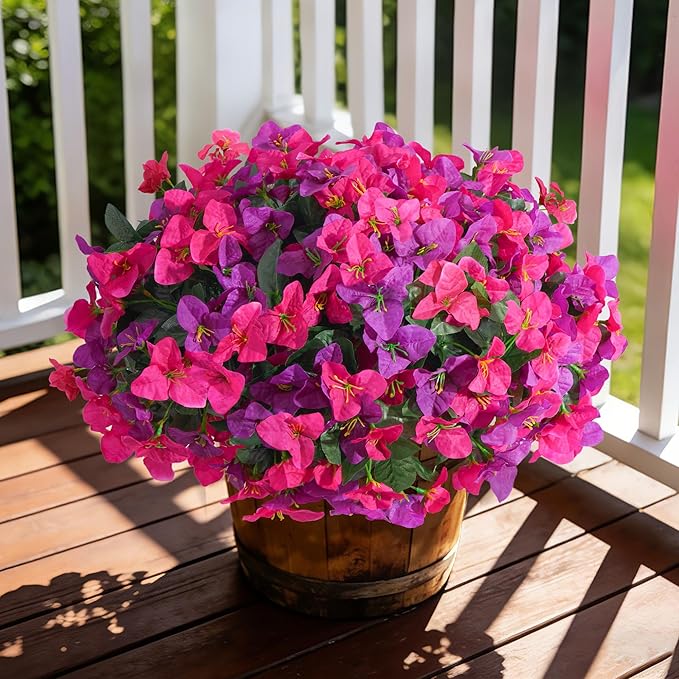 Bougainvillea Artificial Flowers for Outdoors Faux Plants Spring Decor, 4 Bundles Realistic Fake Silk Bougainvillea for Outside UV Resistant Faux Flowers for Outdoor Planters Porch Patio Garden Home