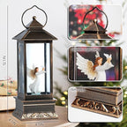 12" Christmas Snow Globe Lantern with Angel and Dove - Water Glittering LED Light Lantern with Music - Vintage Xmas Angel Gifts - USB Plug or Battery Operated Home Decor (Angel)