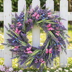 Lavender Wreaths for Front Door 24 Inch Spring Summer Wreath with Lavender,Berries, Butterflies,for Year-Round Use Indoors and Outdoors as Wall, Door, Window, Party and Wedding Decorations