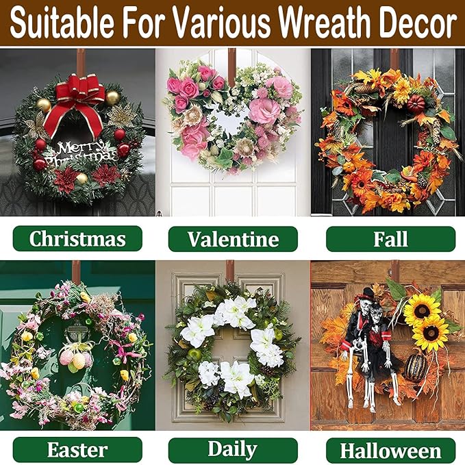 Wreath Hanger for Front Door, Adjustable from 15" to 25" Wreath Door Hanger for Christmas Fall Wreaths Decorations Hook, Brushed Bronze