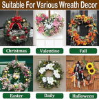 Wreath Hanger for Front Door, Adjustable from 15" to 25" Wreath Door Hanger for Christmas Fall Wreaths Decorations Hook, Brushed Bronze