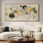 Extra Large Framed Abstract Wall Art for Living Room, Oversized Horizontal Green Canvas Prints Paintings Artwork for Walls, Modern Gold Circle Pictures Wall Decor for Bedroom Dining Office, 36x72 In