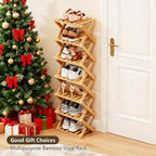 Simcat Bamboo Shoe Rack, Portable Folding Shoe Storage Rack,No Installation Free Standing Shoe Rack for Entryway, Closet, Dorm/Small Spaces (7 Tier)