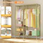Ulif F4 Heavy Duty Clothes Rack (With Hanger Rod) Freestanding Clothing Racks for Hanging Clothes，Adjustable Closet Organizer System, Portable Garment Rack 45"W x 15.8"D x 71.3"H,Max Load 600LBS, Gold