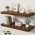 Floating Shelves for Wall 32 in x 9.3 in Deep, Wall Mounted Rustic Wood Shelf with Invisible Brackets for Storage & Display, Living Room Bedroom Bathroom, Brown, 2 Pack