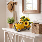 Metal Truck Decor with Sunflowers, Honey Bee, Fall Table Decor for Home, Farmhouse, Vintage Pickup for Living Room, Kitchen Table Centerpiece, Yellow