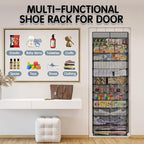 Over The Door Shoe Organizer with 12 Large Breathable Pockets - Durable Hanging Storage for the Entire Family's Shoes (Gray)