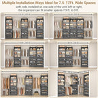 Aheaplus Closet System with 12 Drawers, 8.5-11.5Ft Wood Closet Organizer System with 4 Hang Rods & 3 Towers, 4Ft & 6Ft L-Shaped Walk-in Closets Wardrobe Organizer Clothes Rack, Set of 3, Black Oak1