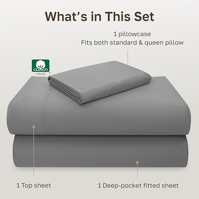 California Design Den Luxury Twin Sheet Set - 100% Cotton, 600 Thread Count Deep Pocket Twin Sheets, Hotel-Quality Bedding with Soft Sateen Weave - Mist Grey