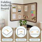 Bulletin Board, 48 x 36 inches Decorative Felt Board Foldable Photo Board Pin Boards, Cork Board Alternative for Walls, Office, Home, Classroom with Pushpins ＆ Small Storage Bag, Brown