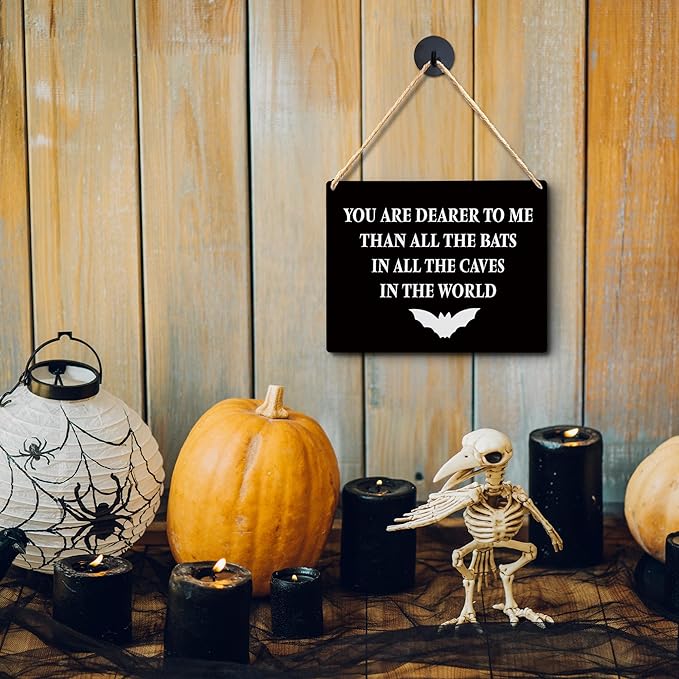 Lacosu Wall Pediments Halloween Signs,You are Dearer to Me Than All the Bats,Gothic Wall Decor,Witchy Wall Decor,10x8 Inches