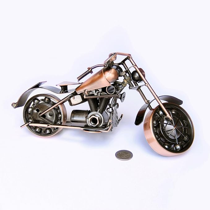 Trebisky Metal Motorcycle Sculpture (Copper Sportster) – Vintage Scrap Art Desk Decor for Office & Home, Unique for Dad, Men, Father, or Biker Enthusiasts