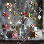 Watayo 24 Pcs Christmas Glittering Elf Balls Glass Ornaments for Tree, 1" Mini Painted Swirl Dots Elf Balls Hanging Ornaments, Christmas Red Green Ball Tree Decoration for Xmas Party Home Decor