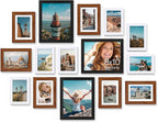 Vittanly 15 Pack Picture Frames Collage Wall Decor, Multi Sizes Including 3pcs 8x10, 6pcs 5x7 and 6pcs 4x6 Photo Frames, Gallery Frame Set for Wall or Tabletop Display, Black, Walnut Brown and White