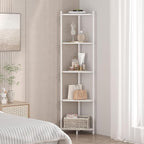 Wisuce Corner Shelf Stand - 5 Tier White Bamboo Small Corner Bookshelf for Office Kitchen Bedroom Plant Stand Living Room Decor Small Space