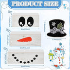 Moucuny 4 Pcs Winter Table Decoration Wooden Snowman Decor Black and White Winter Tiered Tray Decor Rustic Snowman Face Wood Block Sign Gift Christmas Centerpiece Farmhouse for Wonderland Home