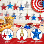 24PCS 4th of July Decorations for Tree, Patriotic Star Shaped Ornaments, Pre-Assembled Red Silver and Blue Star Ornaments, 250 Anniversary USA Merchandise for Memorial Day Fourth of July Party Decor