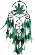 Green Leaf Weed Dream Catcher Wall Hanging Decor Bedroom Adult Living Room Home Bohemian Decorations (5 Rings)
