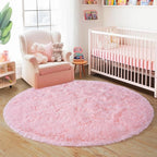 3'x3' Round Pink Rugs for Girls Bedroom, Ultra Soft Fluffy Circle Rug for Kids Room, Cute Small Shag Rugs for Living Room Playroom Tent Castle Home Decor Rug