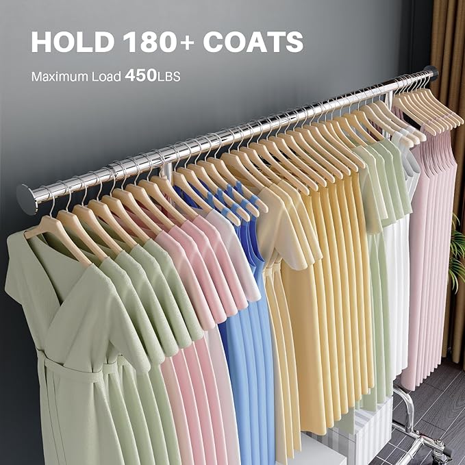 HOKEEPER Clothing Garment Rack Capacity 525LBS Clothing Racks on Wheels Rolling Clothes Rack for Hanging Clothes Heavy Duty Collapsible Commercial