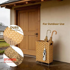 Umbrella Holder for Entryway - Handwoven Rattan Umbrella Stand Indoor with Water Reservoir Base, Durable Metal Hooks & Drip Tray, Stylish Umbrella Basket and Umbrella Storage Bucket