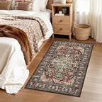 U'Artlines 2x3 Washable Boho Area Rug, Small Non Slip Vintage Doormat for Indoor Front Door Ultra Thin Mat Carpet for Entryway Kitchen Bathroom Bedroom Rust＆Teal