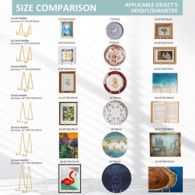 Large Plate Holder Display Stand - 12 inch Super Tall Big Plate Stands for Heavy Duty Display - Metal Picture Frame Stand - Tabletop Easel Stand for Decorative Platter | Plaque | Book - 2 Pack - Gold