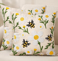 Embroidered Throw Pillow Covers 18x18 Inch - Set of 2 Summer Spring Boho Decorative Pillow Covers with Zipper for Living Room Couch Sofa Bed Aesthetic Design Flower Bee Cushion Pillowcases