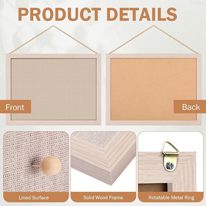 Teling 9 Pack Wood Bulletin Boards with Linen 12''x 16'' Cork Board for Walls with 90 Pushpin Decorative Wood Framed Display for School Office Home Decor (Brown)