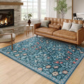 Moynesa Floral Washable Rug, Boho 5x7 Area Rugs for Living Room, Non Slip Large Dining Room Rug Under Table, Botanical Ultra Thin Floor Carpet for Bedroom Home Office, Teal