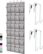GORILLA GRIP Over the Door Shoe Organizer, 24 Large Breathable Mesh Pockets, Space Saving Hanging Storage Holder, Closet Rack Hanger Holds Up to 40 lbs, Hangs on Closets for Shoes, Accessories, Grey