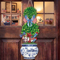 4th of July Large Size Chinoiserie Bonsai Door Hanger Patriotic Topiary Wooden Sign Front Door Home Wreath God Bless America Red White and Blue Ornament for 250 Anniversary Independence Day Yard