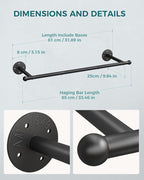 OROPY Industrial Pipe Clothing Rack, Wall Mounted Clothes Rack, Closet Rods For Hanging Clothes, 33" Multi-purpose Hanging Rod for Laundry Room, Bedroom and Closet Storage