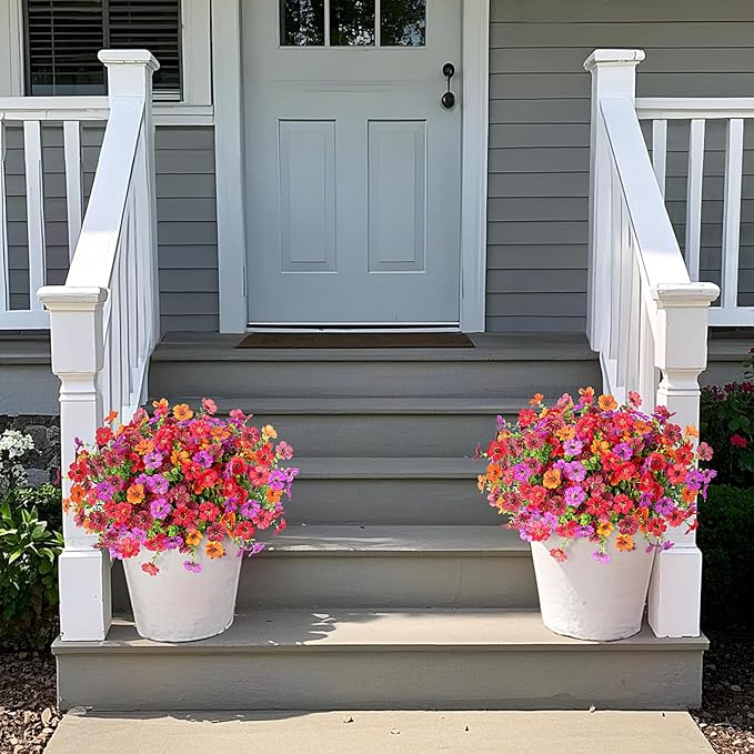 Artificial Fake Flowers Plants for Outdoor Spring Summer Decor, 12 Bundles Faux Silk Flowers for Outdoor Outside Planter Colorful Daisy UV Resistant Look Real for Front Door Porch Patio Yard