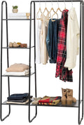 IRIS USA Clothes Rack with 4 Metal Shelves, Freestanding Clothing Racks for Hanging Clothes, Easy to Assemble, Standing Metal Sturdy Garment and Accessories Rack, Small Space Storage Solution, Black
