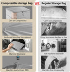 4 Pack Space Saving Comforter Storage Bag with Handle, 3-Layer Compression Blanket Storage Bags Adjustable In 3 Sizes (142L, 107L, 71L), Washable Bedding Organizer For Pillow Duvet Clothing Plush Toy