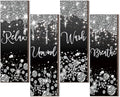 Huwena 4 Pcs Black and Silver Bathroom Wall Decor Glitter Diamond Wooden Living Room Decor Relax Wish Unwind Breathe Sign Black Silver Shiny Drips Hanging Bathroom Sign for Toilet Home Spa