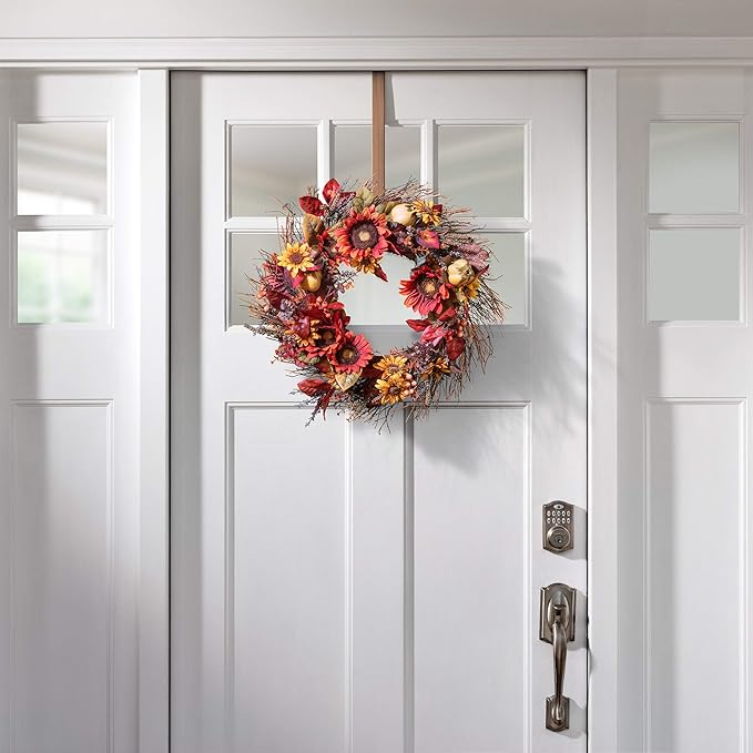 Haute Decor Adapt Adjustable Wreath Hanger, Top & Length Adjustable - Brushed Copper - Strong Over The Door Wreath Holder that Fits Almost Any Size Door