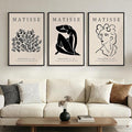 Framed Matisse Canvas Wall Art for Living Room, Set of 3 Abstract Black and White Minimalist Botanical Prints for Walls, Modern Aesthetic Pictures for Bedroom, Dining Room, Hallway and Office, Total Size 30x60